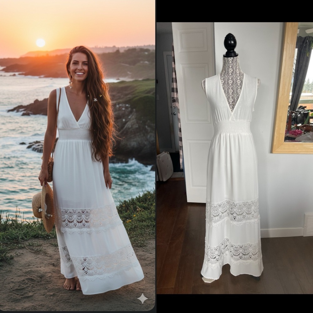 NWT Large Baltic Born Lace Boho Smock Waist Maxi Dress.